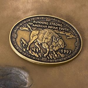 Mens American Indian BISON Buffalo Belt Buckle New Vintage 1997 oval Gold Gift